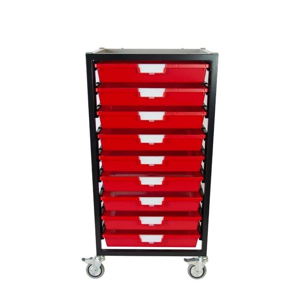 Storsystem Commercial Grade Mobile Bin Storage Cart with 9 Red High